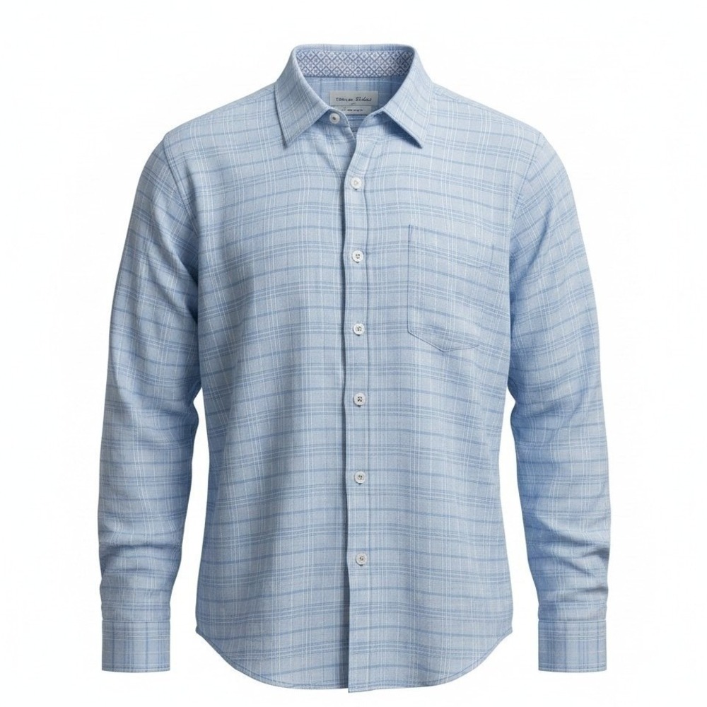 Tommy Bahama Barbados Breeze Stretch Linen Shirt Blue Plaid Mens Medium